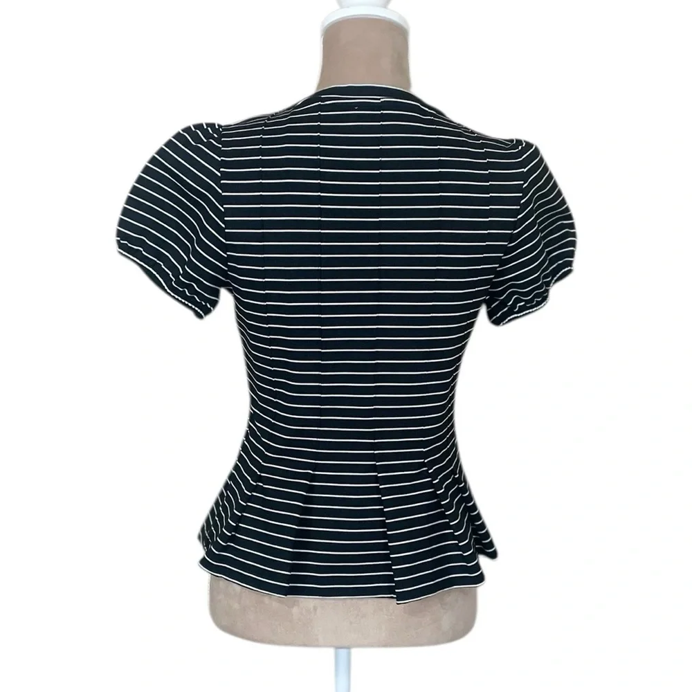 EUC Maeve for Anthropologie Corset Peplum Black and White Striped Blouse (G)